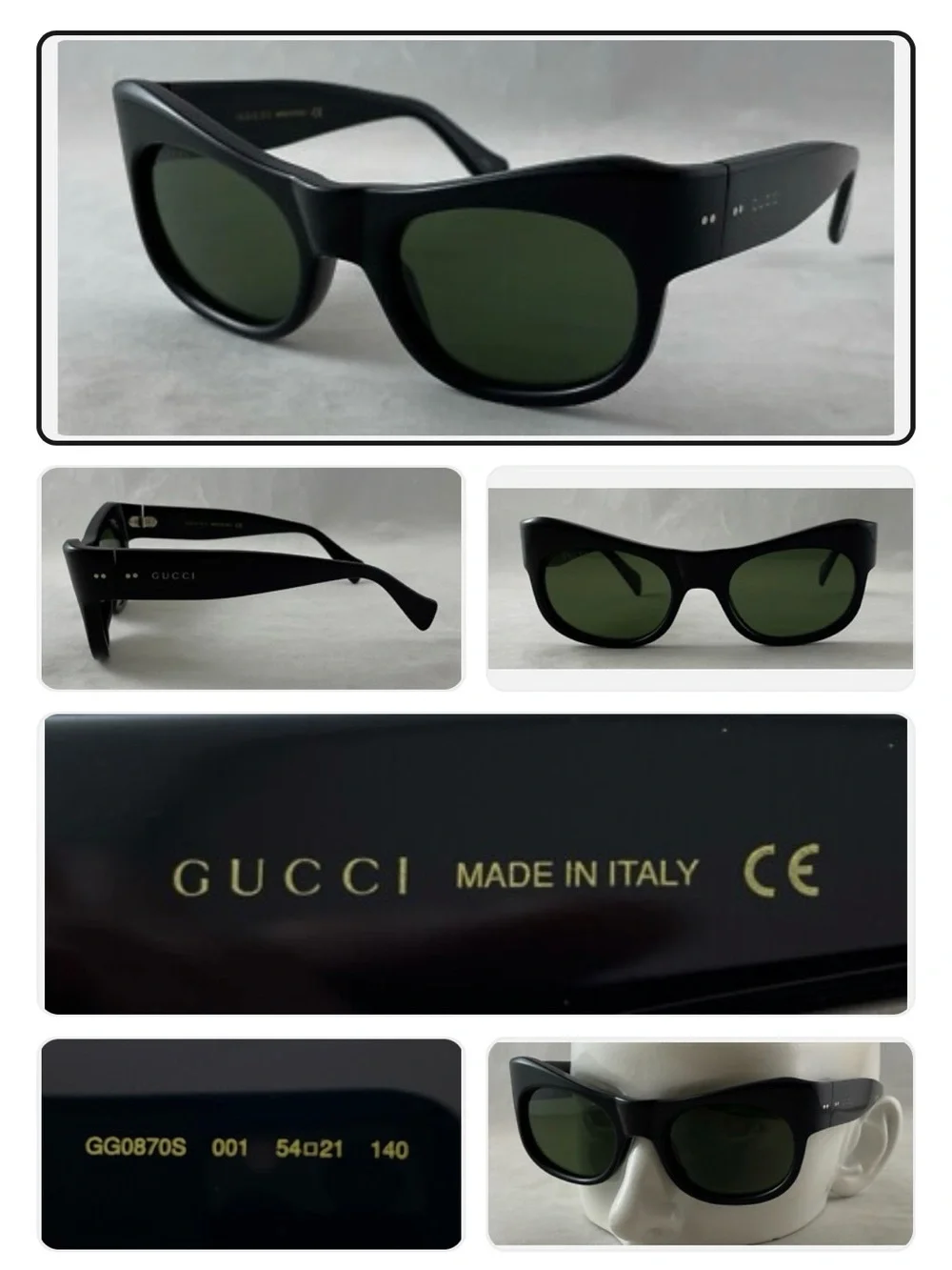 Gucci Black Cat-eye Sunglasses with Green Lenses - Bold Acetate Frame